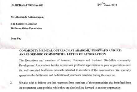 Appreciation Letter from one of the Beneficiary Communities